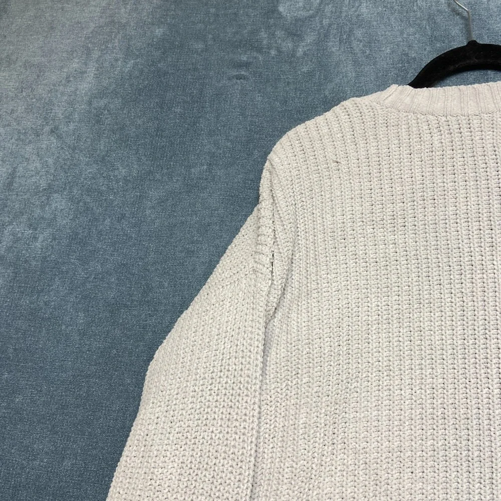 Hollister Cardigan Sweater Womens Medium Gray Open Front Chunky Knit Ribbed Hem